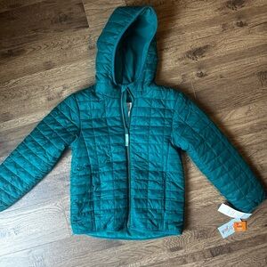 Cat and Jack Kids Teal Quilted Hooded Jacket with Pockets Size 6/7 NWT